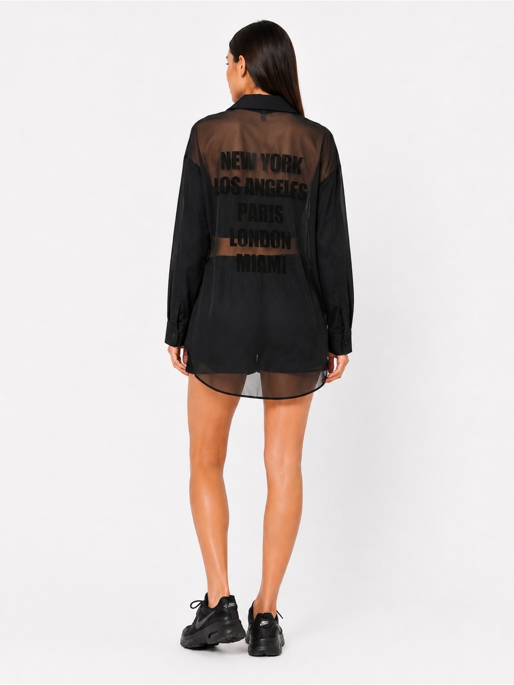 NWT Nina Parker Sheer Button Front Tunic Shirt 1X Black